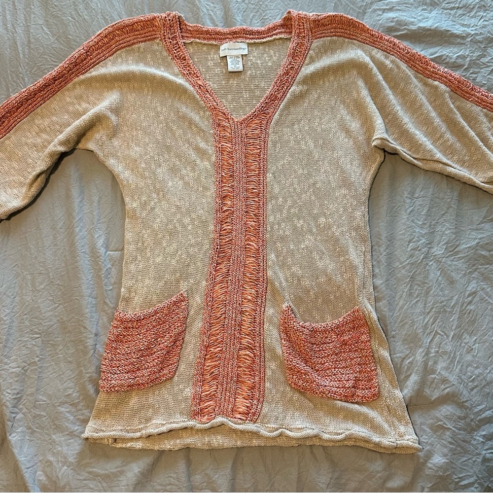 Soft Surroundings Linen Blend Open Knit Sweater XS‎
